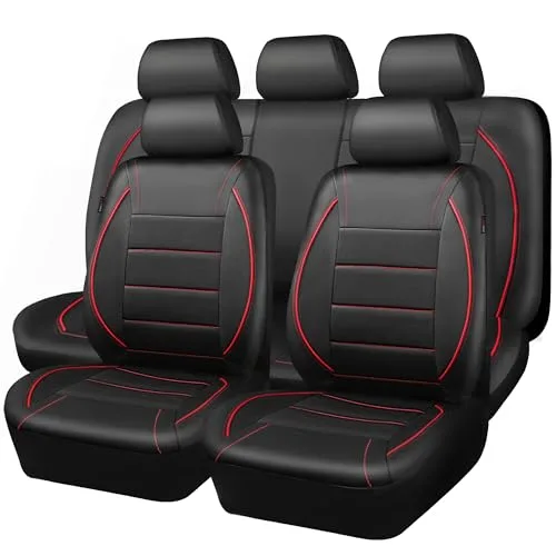 CAR PASS black and red piping leather seat cover full set with airbag-compatible reserved openings