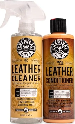 Chemical Guys leather cleaner and conditioner kit bottles