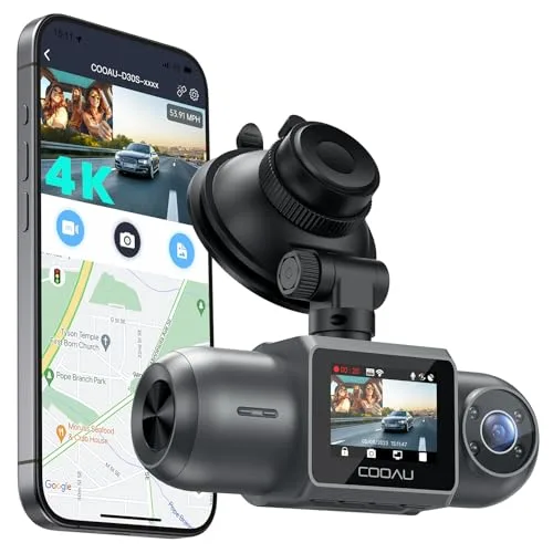 COOAU D30S dual-channel 4K dash cam with front and interior cameras for rideshare drivers