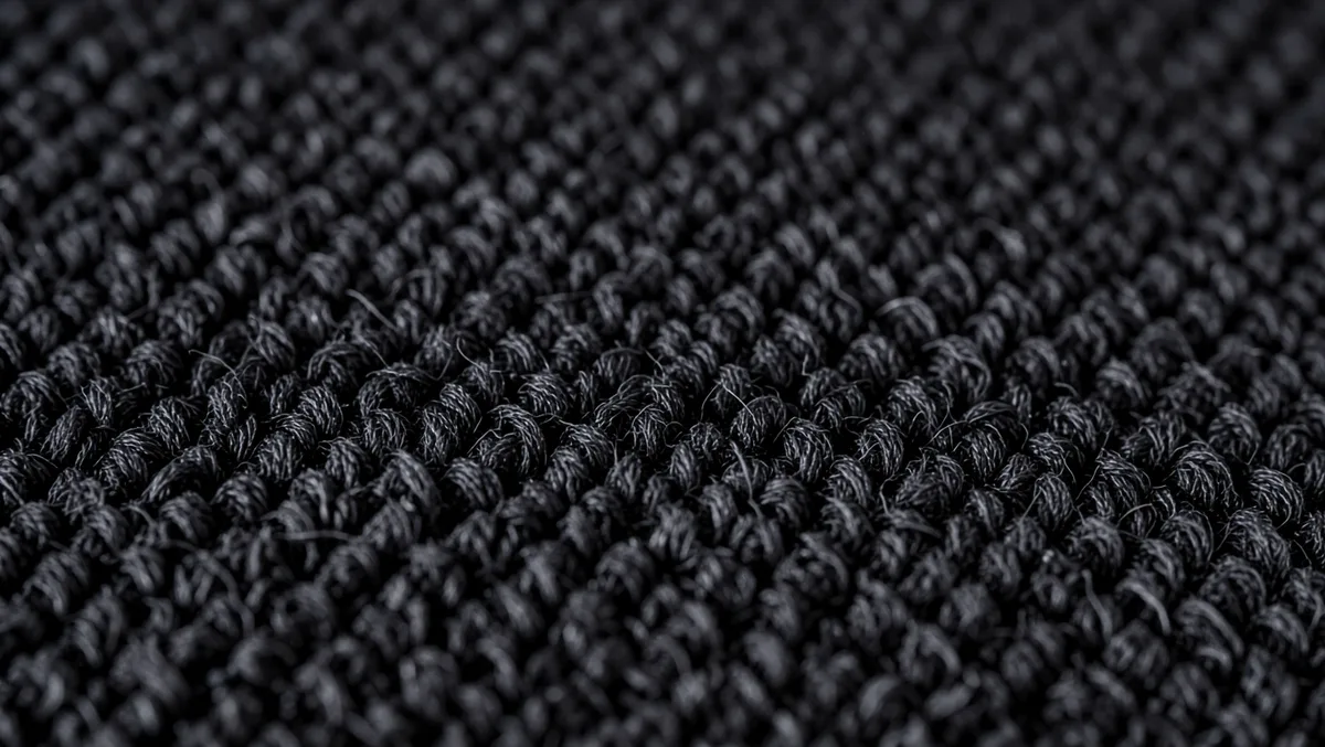 Close-up of dyed automotive carpet fiber showing even, saturated color