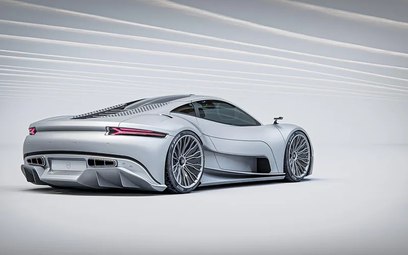 Futuristic high-performance electric sports car representing multi-gear EV drivetrain design Futuristic high-performance electric sports car representing multi-gear EV drivetrain design