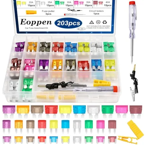 Eoppen automotive fuse assortment kit with fuse puller and circuit tester in a plastic case