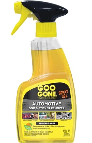 Goo Gone Automotive spray gel bottle for removing bumper stickers and tree sap from a car