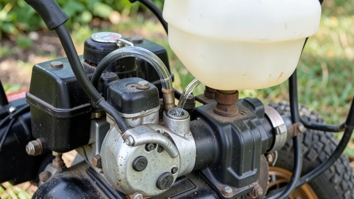 Small carbureted engine with a gravity-fed fuel line from an elevated tank