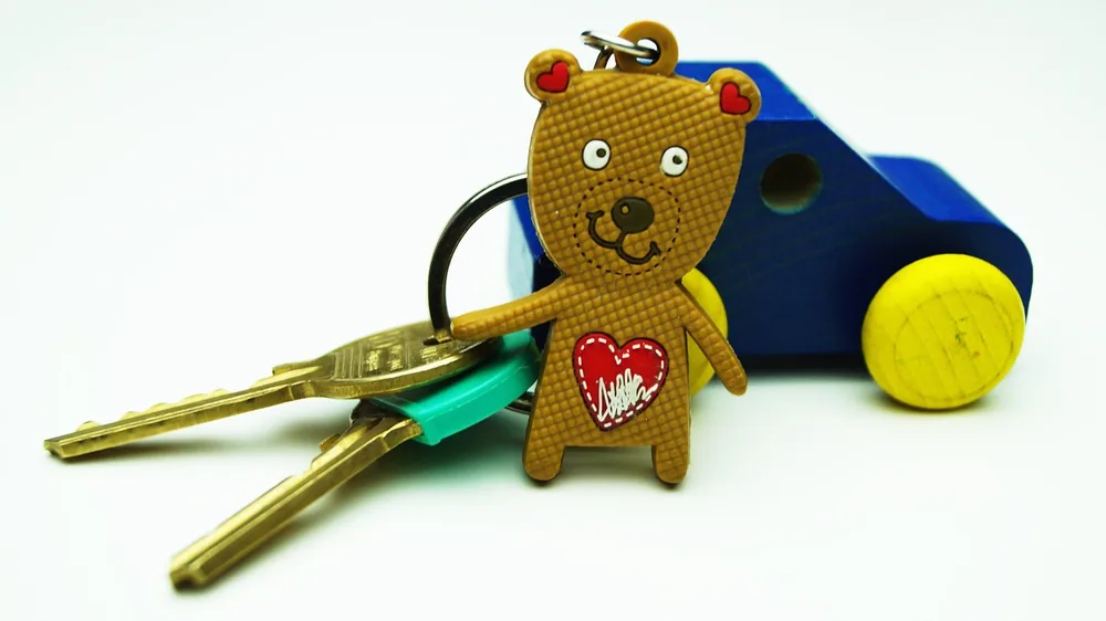 Set of car keys with a remote key fob on a ring