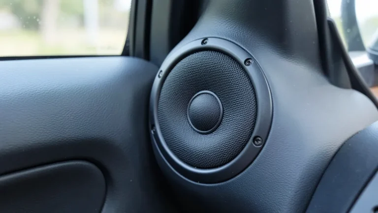 Car audio mid-range speaker mounted in a vehicle door panel