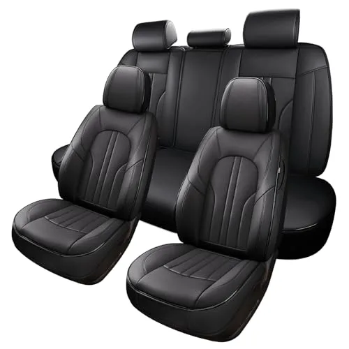 MINGBRON black Nappa-style leather full seat cover set with separate headrest covers