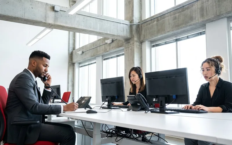 Customer service representative on a call, similar to Mister Car Wash phone support Customer service representative on a call, similar to Mister Car Wash phone support