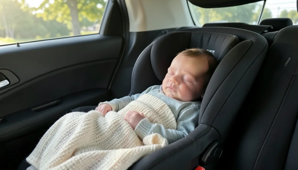 Newborn baby sleeping in a rear-facing infant car seat