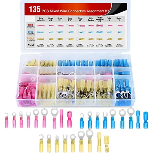 Nilight 135-piece heat shrink ring and spade wire connector kit box
