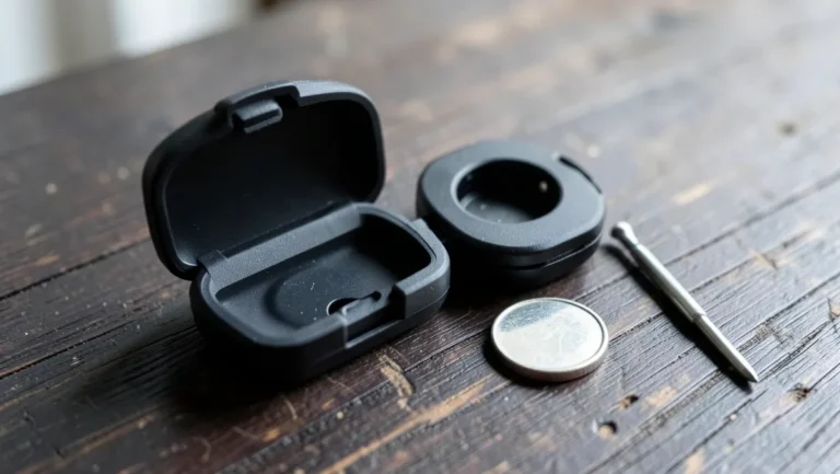 Opened Toyota-style key fob case with the CR2032 coin battery removed for replacement