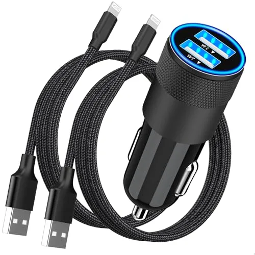 Rombica dual USB car charger with two braided Lightning cables for iPhone