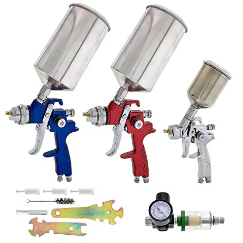 TCP Global HVLP spray gun kit with three paint guns and air regulator for DIY automotive painting