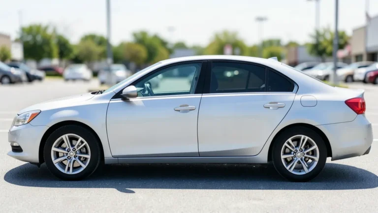 Silver sedan parked outdoors showing dark tinted rear side glass next to the clear untinted windshield