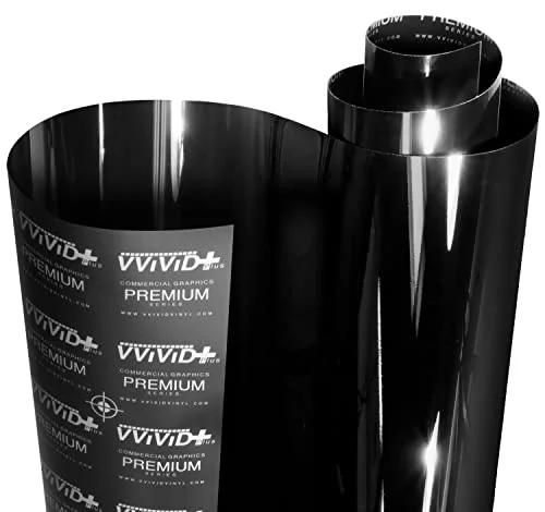 VViViD+ Ultra Gloss Premium Vinyl Car Wrap Film in gloss piano black, 1 foot by 5 foot roll