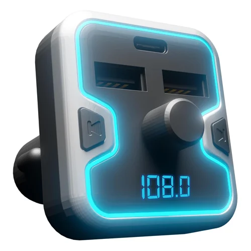 Bluetooth 5.0 Car Adapter Wireless FM Radio Transmitter USB-C Fast Charging | Triple-Port Design, Works with Alexa, Siri
