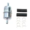 WIX 33033 in-line fuel filter shown with two hose pieces and four clamps in the listing photo