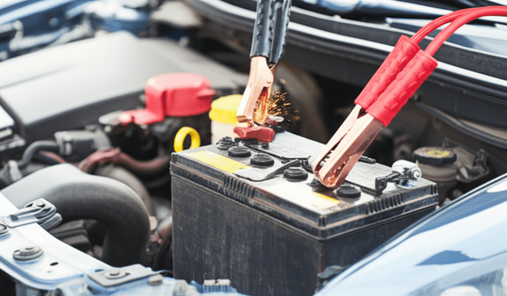 Generate a high-quality, relevant image prompt for an article about: How Long to Jump a Car Battery: