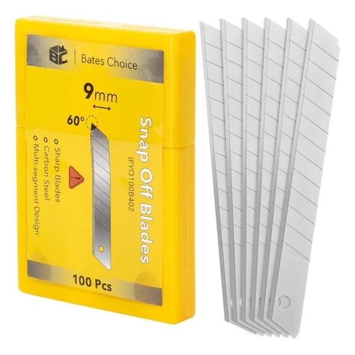 Amazon.com: Bates- Snap Off Blades, 100 pcs, 9mm, 60 Degree, Carbon Steel Razor Blades, Razor Blade Retractable : Tools