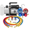 VIVOHOME single-stage AC vacuum pump with R134a manifold gauge set, hoses and quick couplers