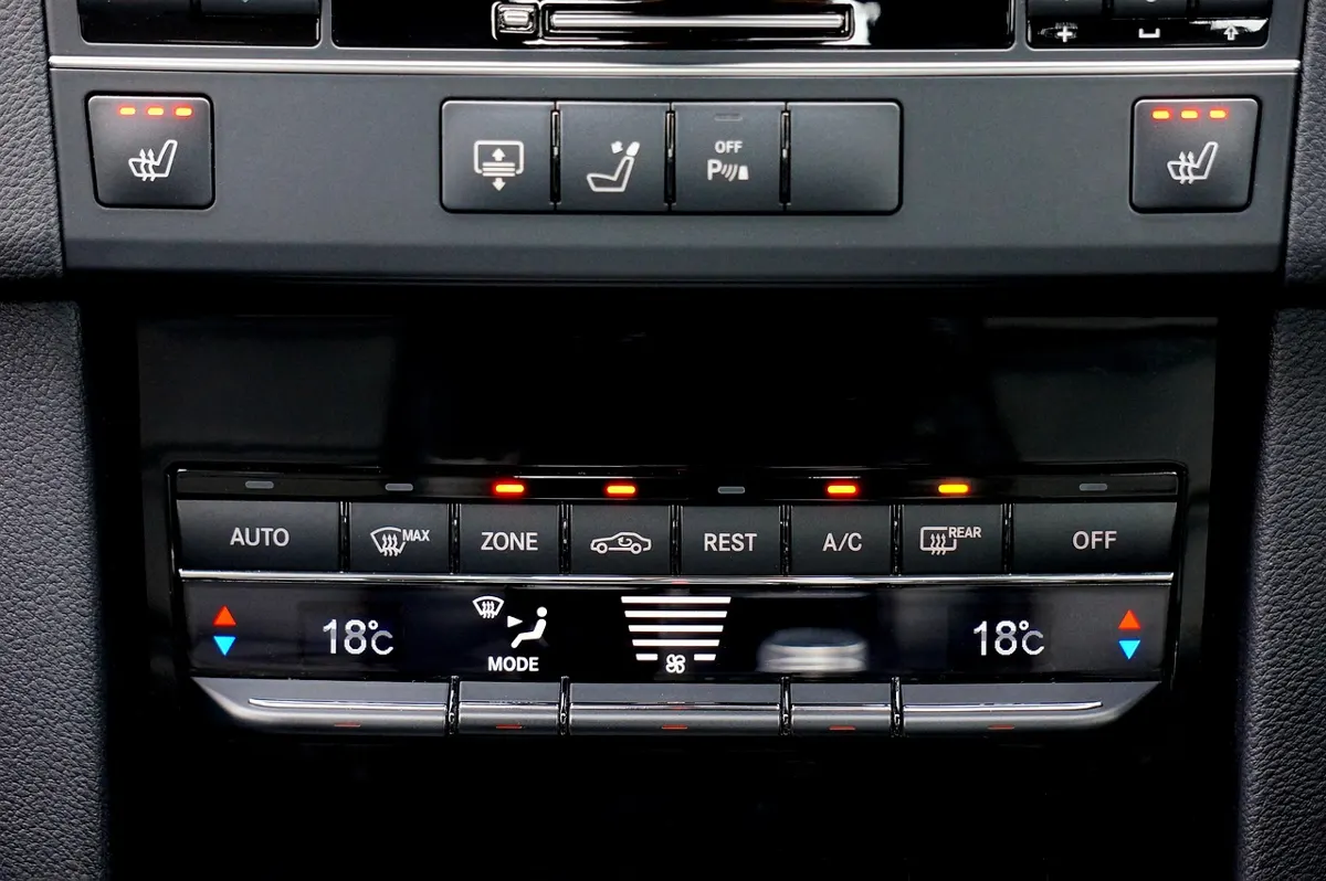Automatic climate control panel with AUTO, A/C and air-source buttons