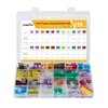 120 piece car fuse assortment kit with a fuse puller in a clear storage case