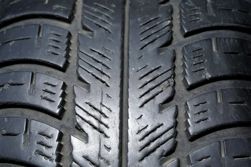 Close up of a tire tread pattern with grooves and sipes