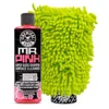 Chemical Guys Mr. Pink car wash soap bottle next to a green chenille wash mitt