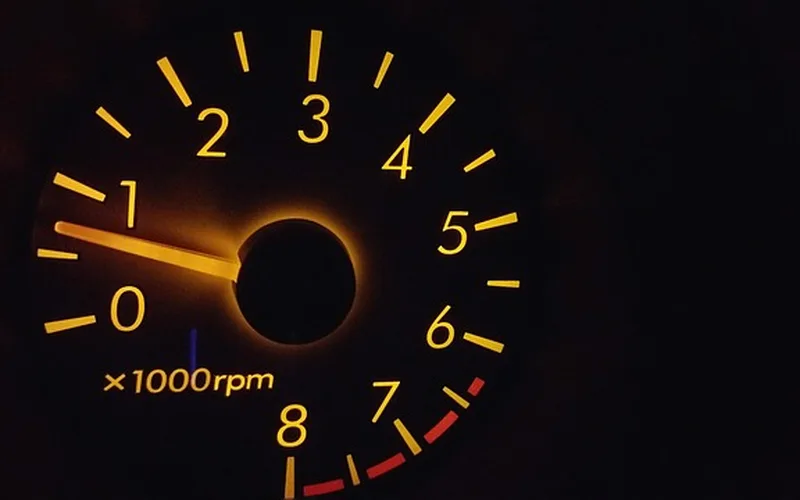 Glowing tachometer showing the RPM power band range