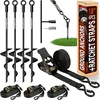 Ground anchor screw-in kit with ratchet straps