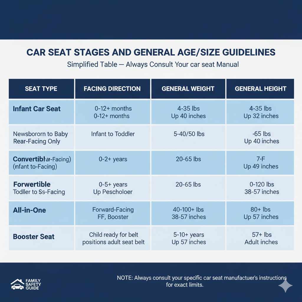 Car Seat Stages and General Age/Size Guidelines