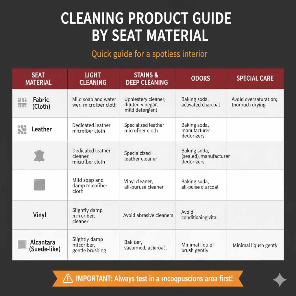 Cleaning Product Guide by Seat Material