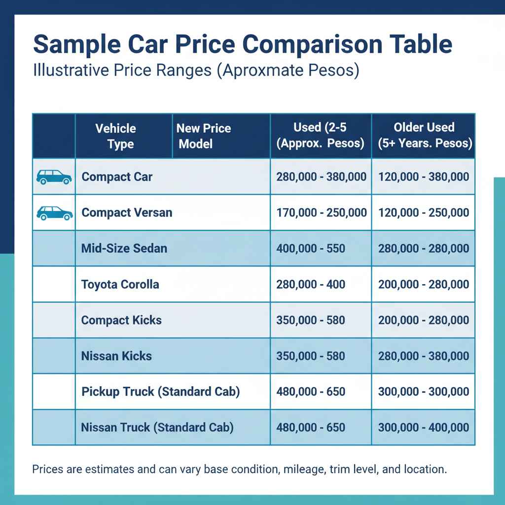 A Sample Car Price Comparison Table