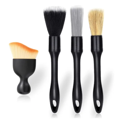 4 PCS Car Detailing Brush Set for Cleaning Interior or Exterior, Boars Bristle Detailing Brushes, Dusting Cleaning Suppl