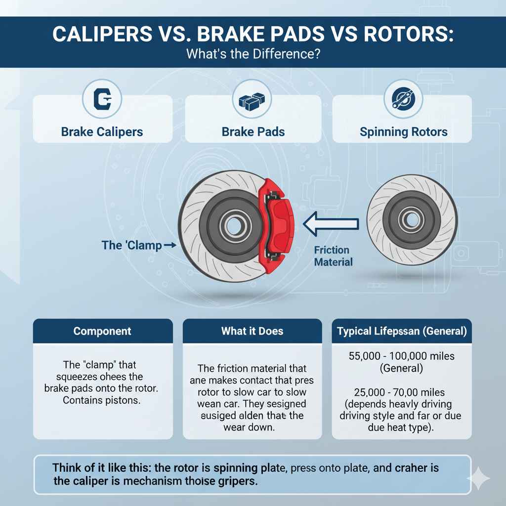 Calipers vs. Brake Pads vs. Rotors