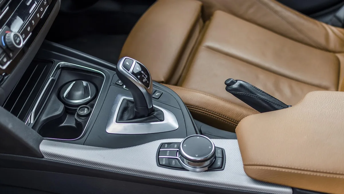 Automatic transmission gear selector on a car center console
