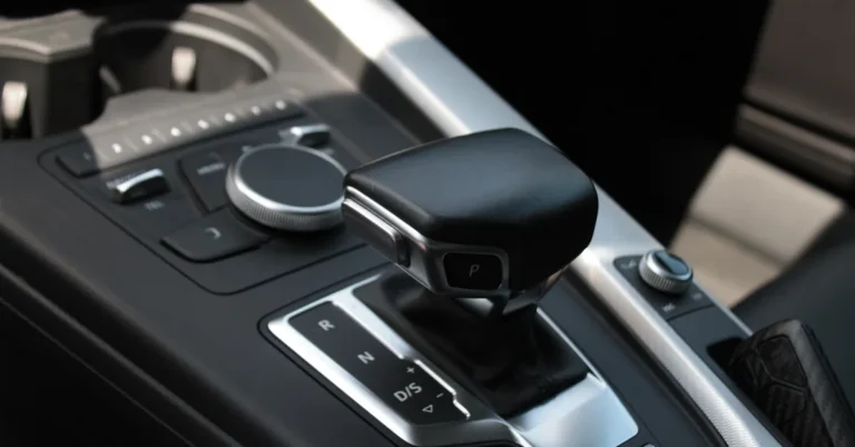 Automatic gear shifter on a car console with P, R, N and D markings