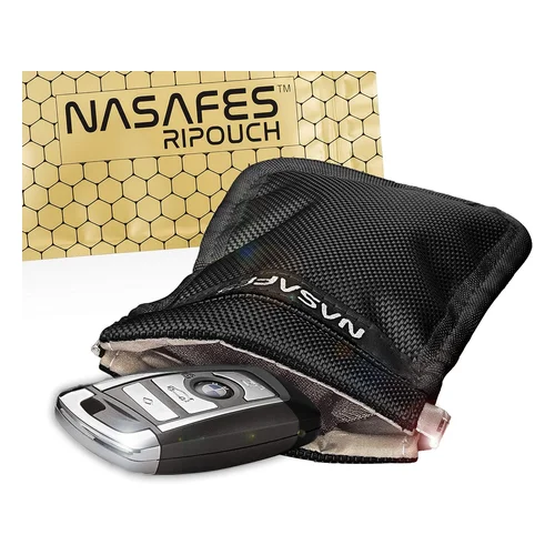 Faraday Pouch for Key Fob, RFID Key Fob Protector with Magnetic Closure | Premium Noiseless One-Handed Key Fob Signal Bl
