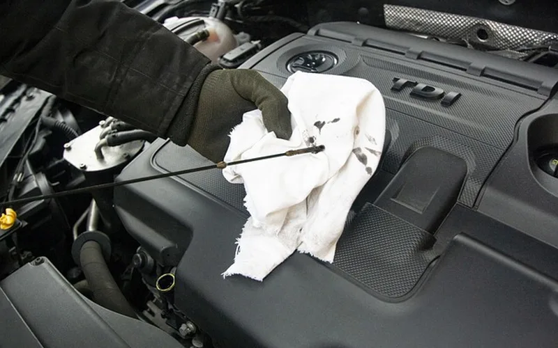 Mechanic inspecting a car engine for damage