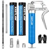 KRETLAW Mini Grease Gun (3000PSI) with Double 3oz Cartridge Grease and 12'' Flex Hose, Reinforced Co