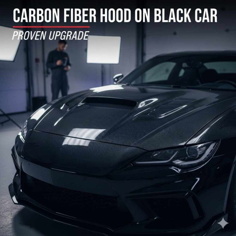 Carbon Fiber Hood on Black Car
