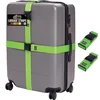 Gorilla Grip green adjustable luggage straps shown around a gray suitcase