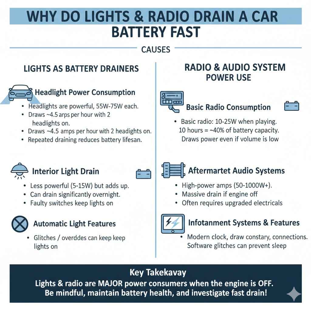 Why Do Lights or Radio Drain a Car Battery Fast Causes