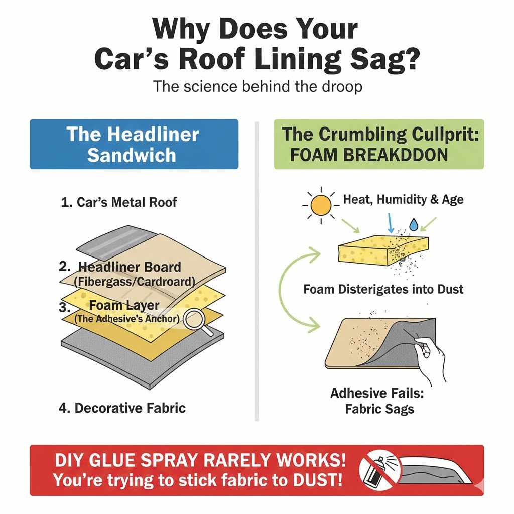 Why Does Your Car’s Roof Lining Sag in the First Place?