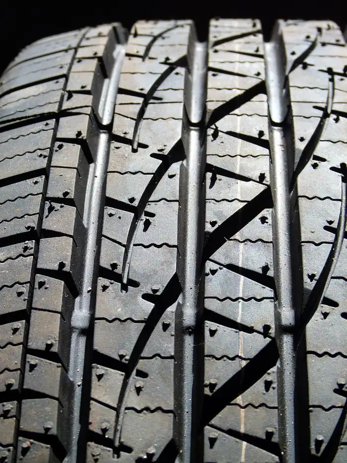 Close-up of a car tire tread pattern