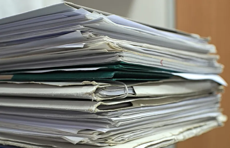 Stack of paper folders and documents