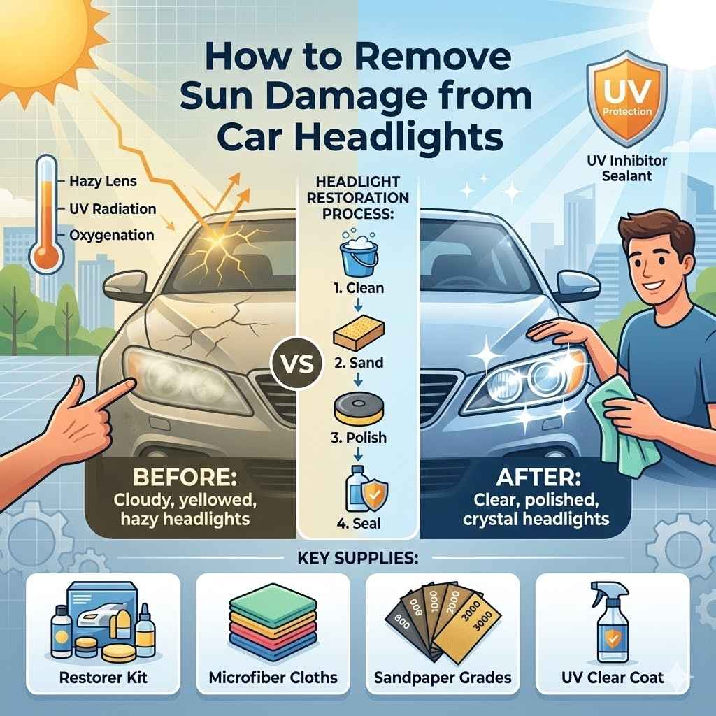 How to Remove Sun Damage from Car Headlights