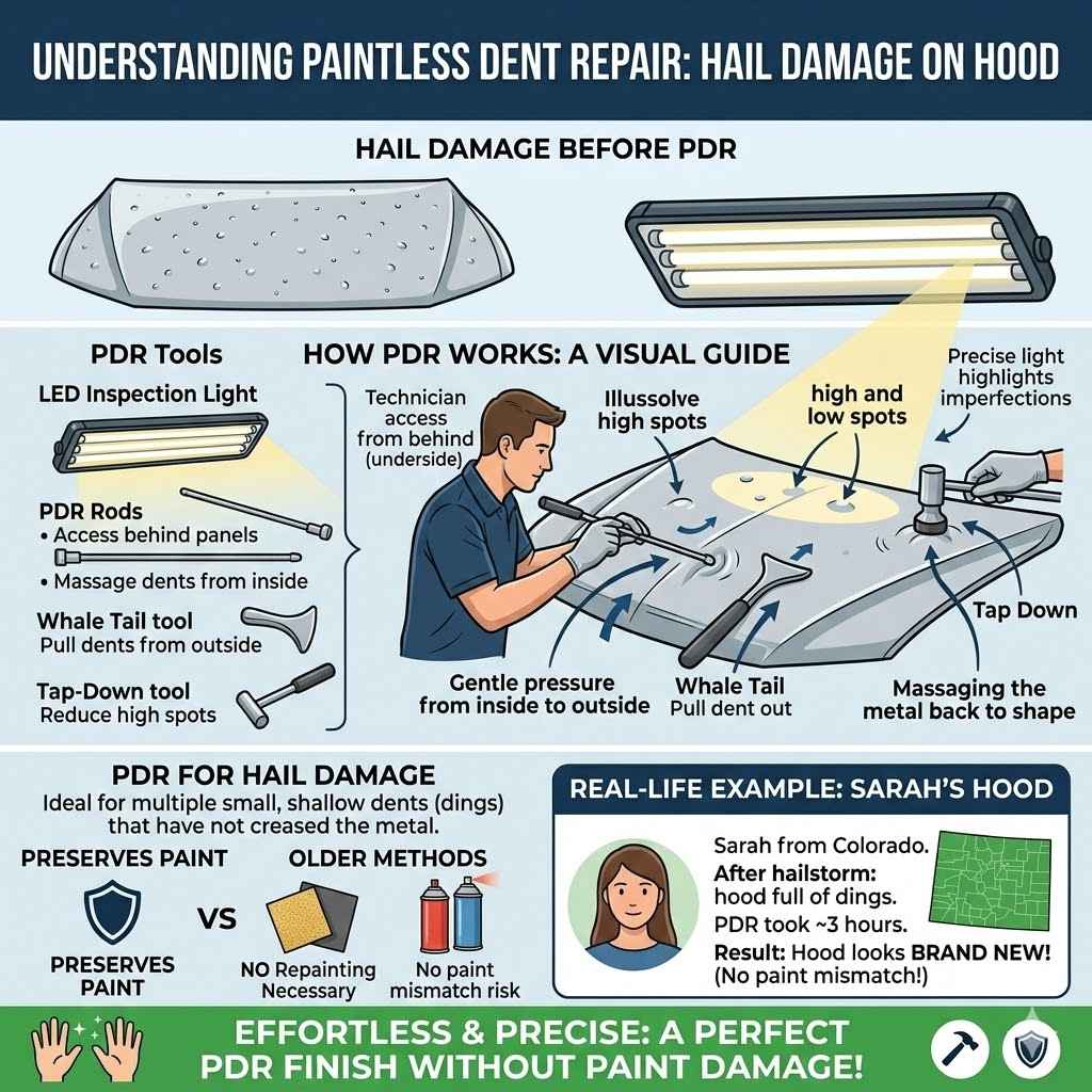 Understanding Paintless Dent Repair for Hail Damage Hood