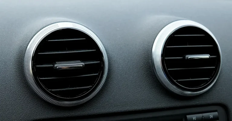 Two round air conditioning vents on a car dashboard