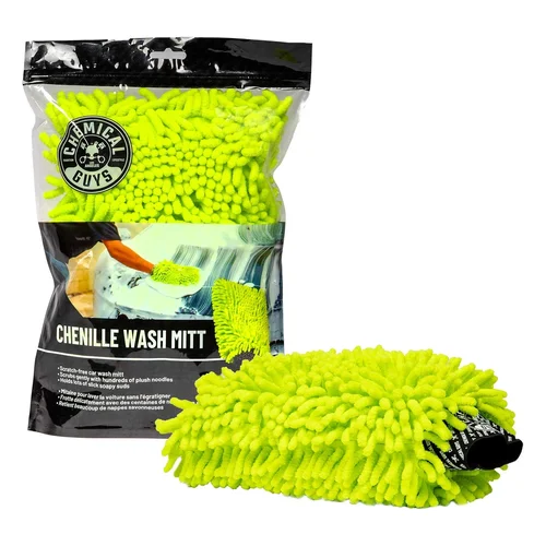 Chemical Guys, Chenille Microfiber Wash Mitt for Cars, Lime Green, Single | Ultra-soft chenille noodles hold thick suds